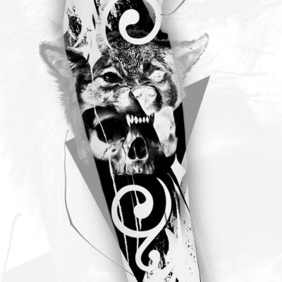 Skull Wolf Schädel Tattoo Design Wannado Abstrat Realistisch Black an Gray Clemens Ravensburg Weingarten