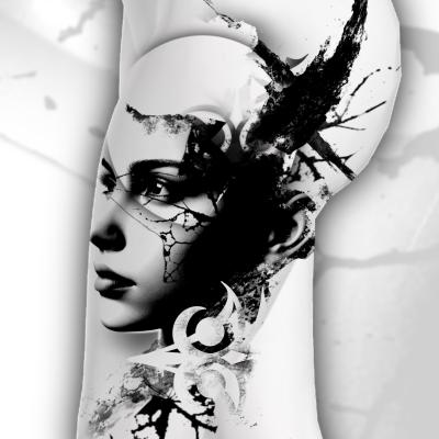 Portrait Tattoo Frau Abstrat Realistisch Black and Gray Clemens Tattoo Ravensburg Süddeutschland